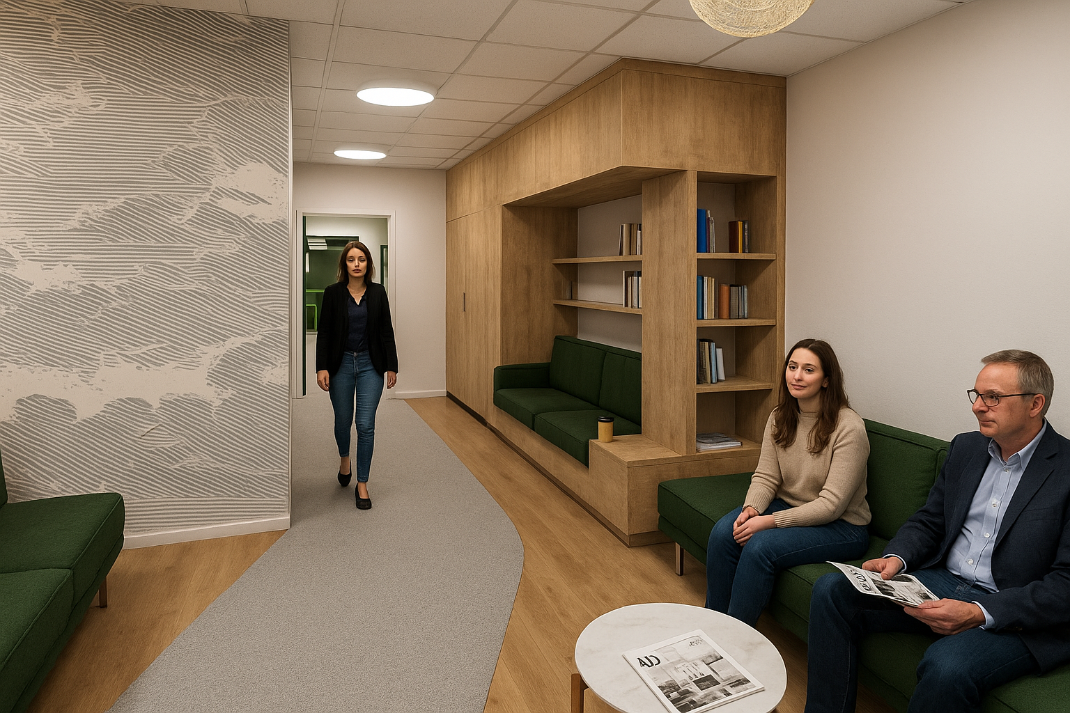 Clinique des Cèdres armoires vue attente avant resto