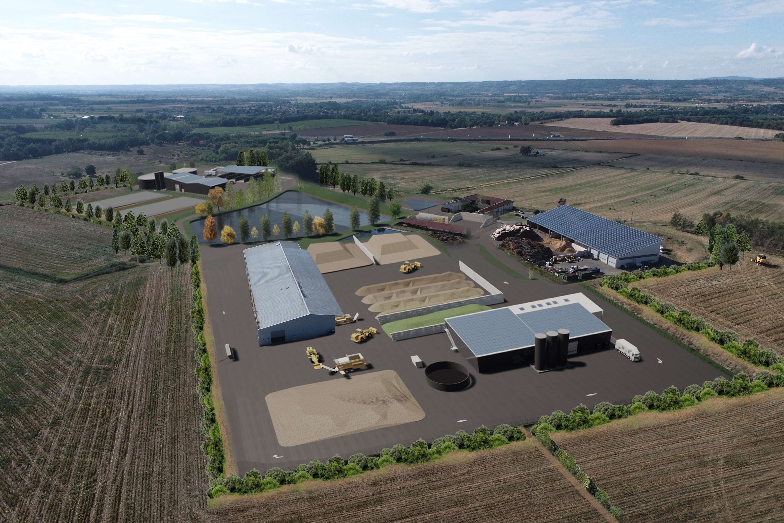 Unité de déconditionnement et usine de méthanisation vue drone
